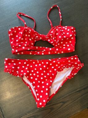 Cupshe Red & White Polka Dot Girls Two-Piece Bikini